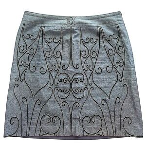 Talbots Gray Black Ornate Embroidered Cotton Skirt Sz 12